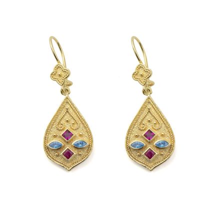 Byzantine Dangle Earrings with Multicolor Zircon Stones
