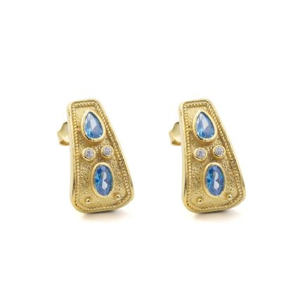 Byzantine Earrings with Blue Zircon - 925 Sterling Silver and 18K Gold Plating