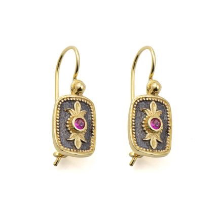 Two Tone Byzantine Drop Earrings with Zircon