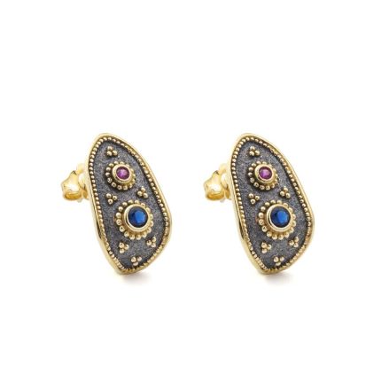 Two Tone Byzantine Stud Earrings with Zircon