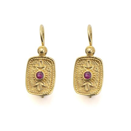 Byzantine Drop Earrings with Red Zircon - 925 Sterling Silver