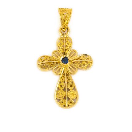 Byzantine Filigree Sapphire Cross in 18K Gold