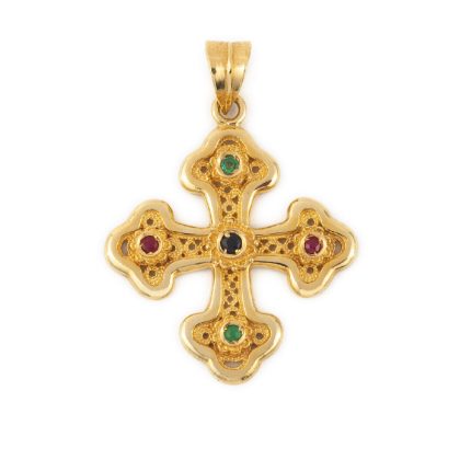 18k Gold Byzantine Cross with multi precious stones
