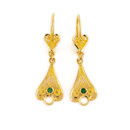 18K Gold Byzantine Filigree Emerald Earrings