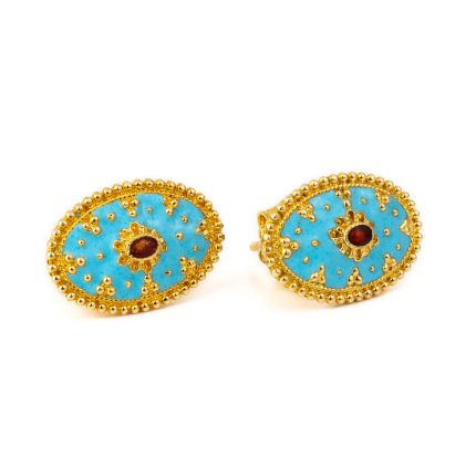 18K Gold Turquoise Enamel Earrings