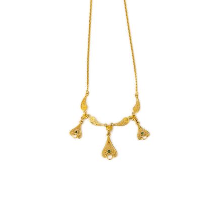 18K Gold Byzantine Filigree Emerald Necklace