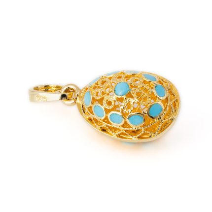 Filigree Egg Pendant - 14k Gold and Turquoise Enamel