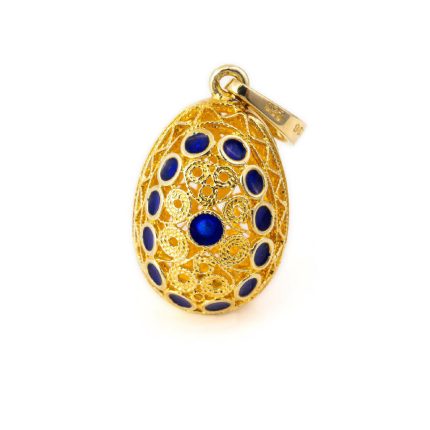 Filigree Egg Pendant - 14k Gold with Blue Enamel