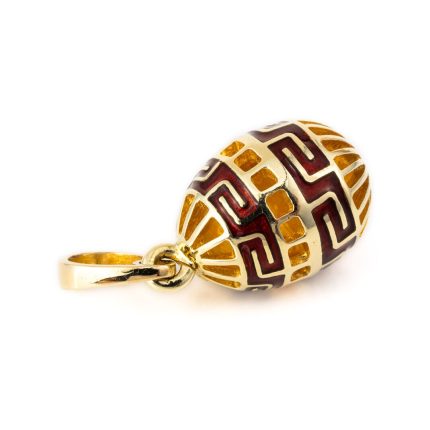 Meander Egg Pendant - 14k Gold and Red Enamel