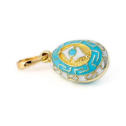 Meander Egg Pendant with Spear Motif - 14k Gold and Enamel