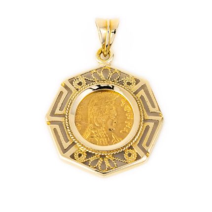 Goddess Athena Coin Pendant in 14K Gold