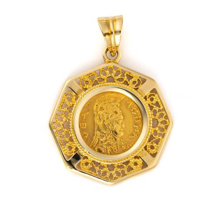 Goddess Athena Coin Pendant - Gold 14K
