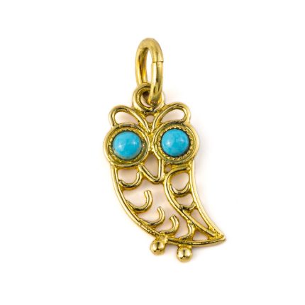 Owl Pendant - 14K Gold with Turquoise Stone