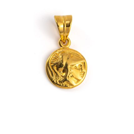 Goddess Athena Coin Pendant - 14K Gold