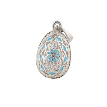 Filigree Flower Egg Pendant Necklace – Sterling Silver and Enamel