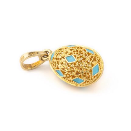 14k Gold Filigree Egg Pendant with Turquoise enamel