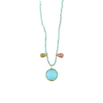 925 Sterling Silver and Gold Plated - Amazonite and Tourmaline Necklace