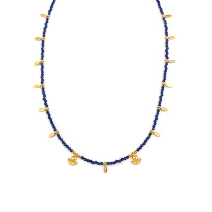925 Sterling Silver and Gold Plated Necklace with Lapis Lazuli Beads