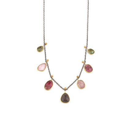 925 Sterling Silver and Gold Plated Necklace with Tourmalines