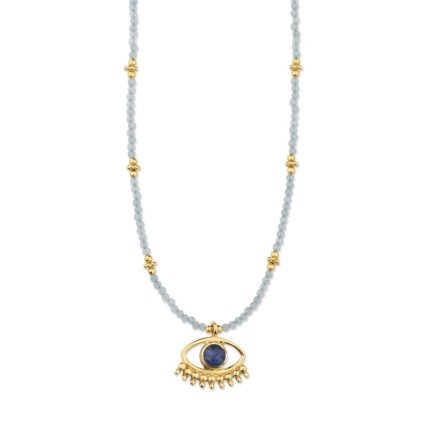 Evil Eye Necklace with Aquamarine & Lapis Lazuli