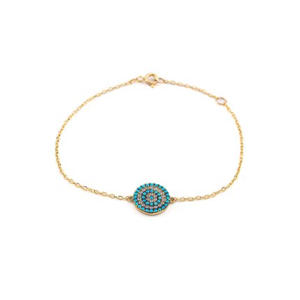 14K Gold Evil Eye Bracelet with Turquoise and Zircon