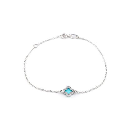 14K White Gold Turquoise Cross Bracelet