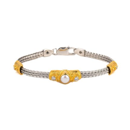 Byzantine Bracelet with Pearl and Swarovski - Sterling Silver Gold Plated