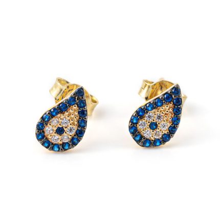 Tear drop Evil Eye Stud Earrings – 14K Gold