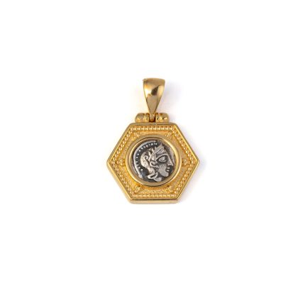 Athena Coin Pentagon Pendant - 14K Gold and Sterling Silver