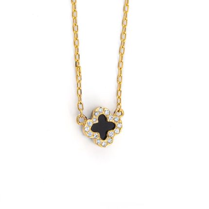 Cross Necklace with White Zircon - 14K Gold