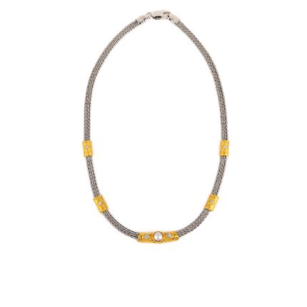 Byzantine Silver Gold Plated Necklace with Pearl and Swarovski crystals