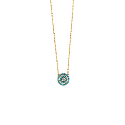 14K Yellow Gold Eye Necklace with zircon and turquoise