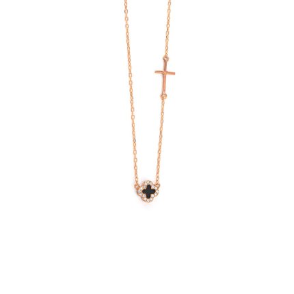 Black Onyx Cross Necklace - 14K Rose Gold