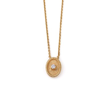 Circle Zircon Necklace – 14K Solid Yellow Gold