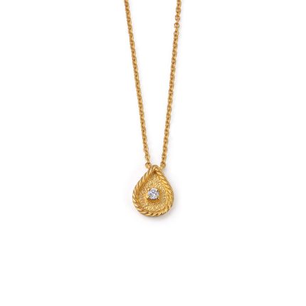 Teardrop Necklace with Zircon – 14K Solid Yellow Gold