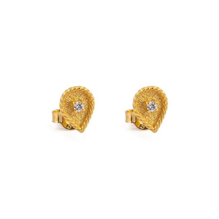 Teardrop Stud Earrings with Zircon – 14K Solid Yellow Gold