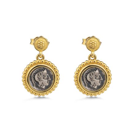 Goddess Athena Coin Drop Earrings - 14k Gold and Sterling Silver