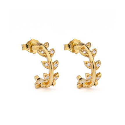 Gold Leaf Earrings With Zircon