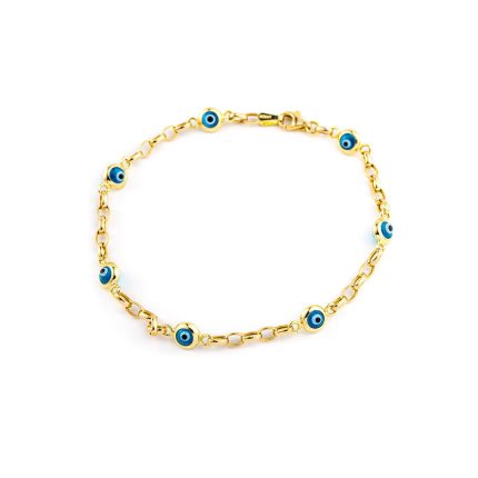 14K Yellow Gold Evil Eyes Bracelet