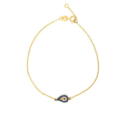Evil Eye Tear Drop Bracelet - 14K Yellow Gold