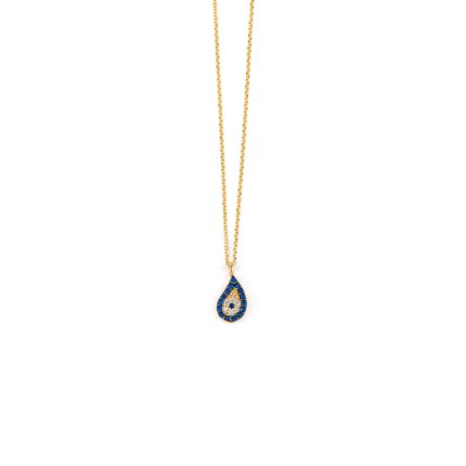 14K Gold Tear drop Evil Eye Necklace with Zircon