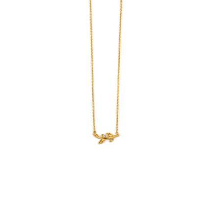 Leaf Zircon Necklace - 14k Yellow Gold