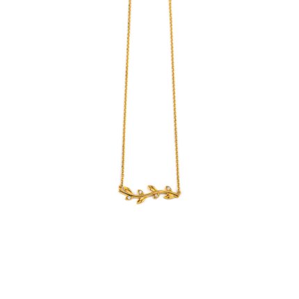 Leaf Necklace with Zircon - 14k Yellow Gold