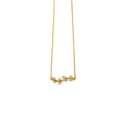 Leaf Zircon Necklace - 14k Yellow Gold