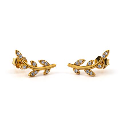 Olive Leaf Zircon Earrings – 14K Solid Yellow Gold