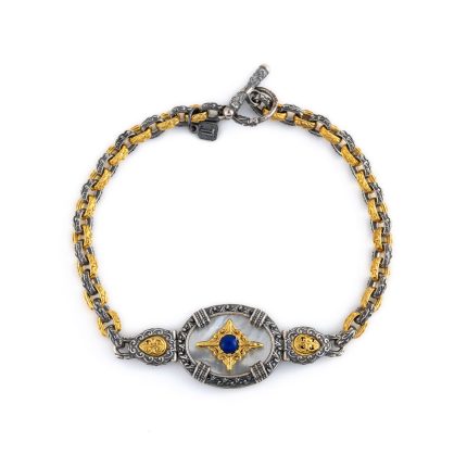 Byzantine Lapis Lazuli Bracelet - 925 Sterling Silver and Gold Plated