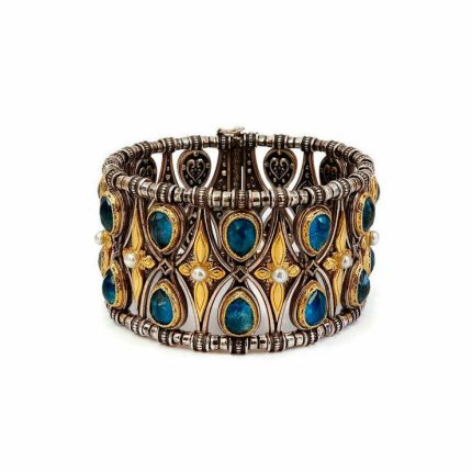 Byzantine Bracelet with Doublet Apatite Gemstone and Natural Pearl