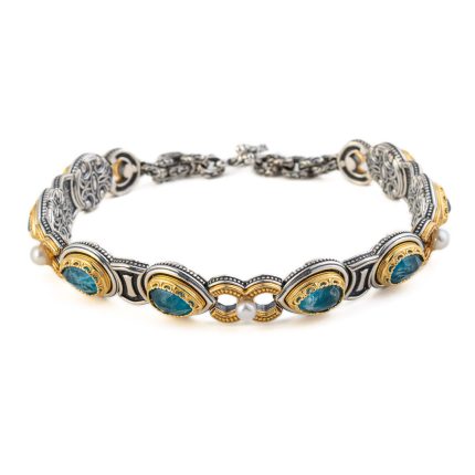Byzantine Bracelet with Doublet Apatite and Natural Pearl Gemstone
