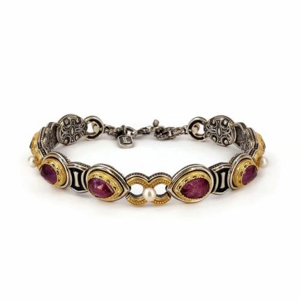 Byzantine Bracelet with Doublet Ruby and Natural Pearl Gemstone