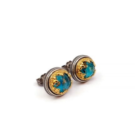 Byzantine Stud Earrings with Doublet Turquoise Copper